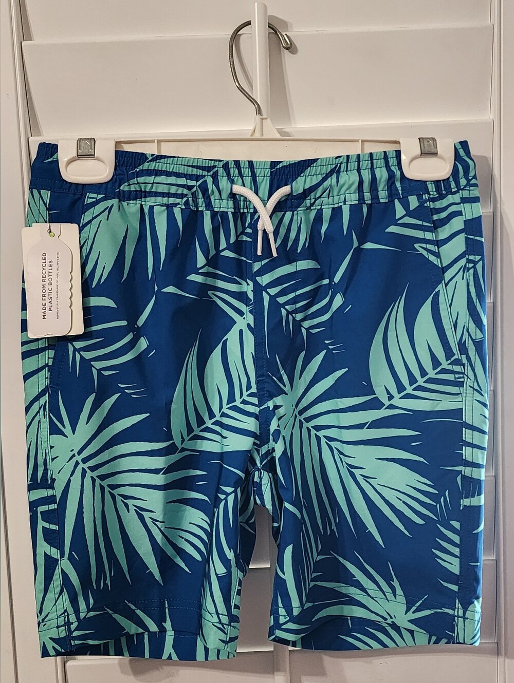 New Blue Crown Fronds Boys Size Medium 16"' Swim Boardshorts w/Drawstring
